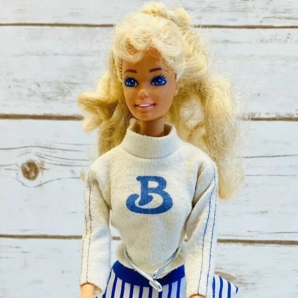 MATTEL BARBIE Doll Blond Hair Blue Eyes Sweater Skirt Outfit 12" Tall